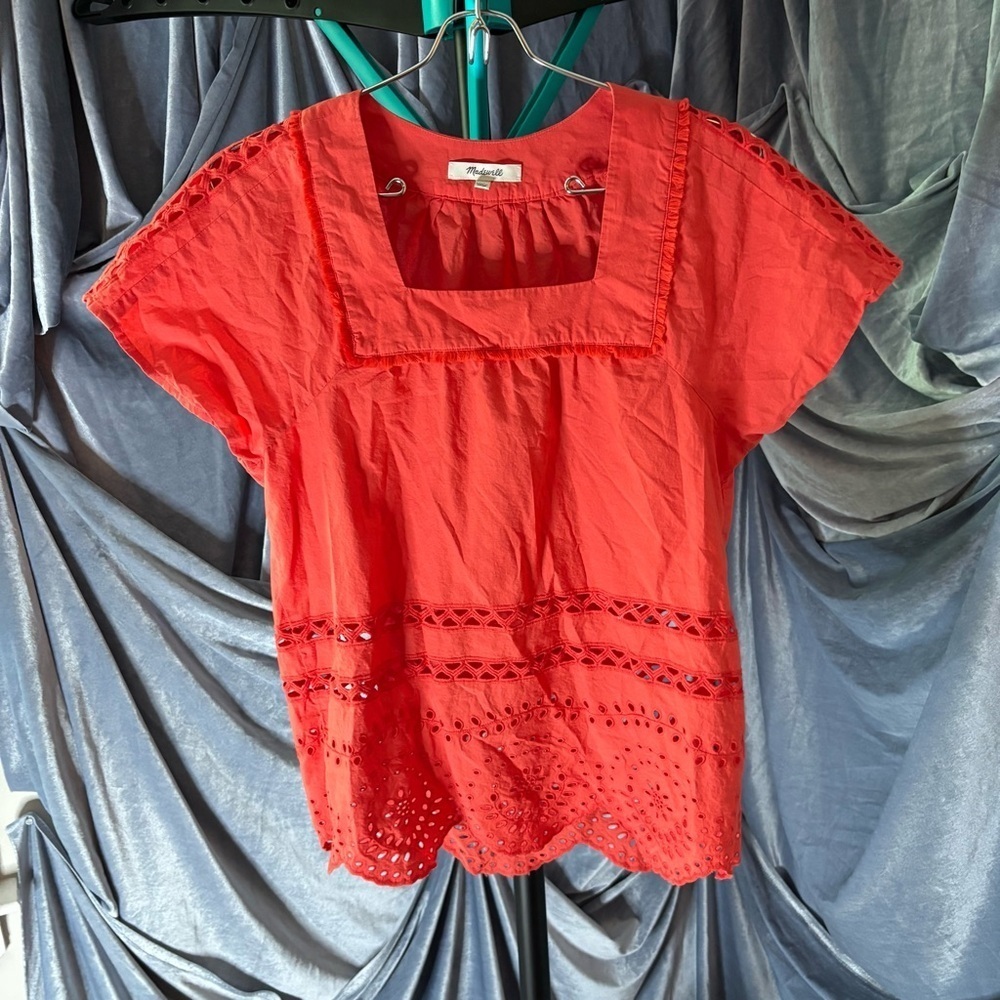 Madewell Red Eyelet Puff Sleeve Blouse